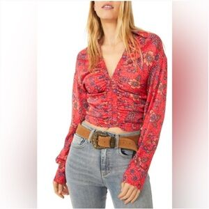 FREE PEOPLE Got You Printed Top In Ruby Combo